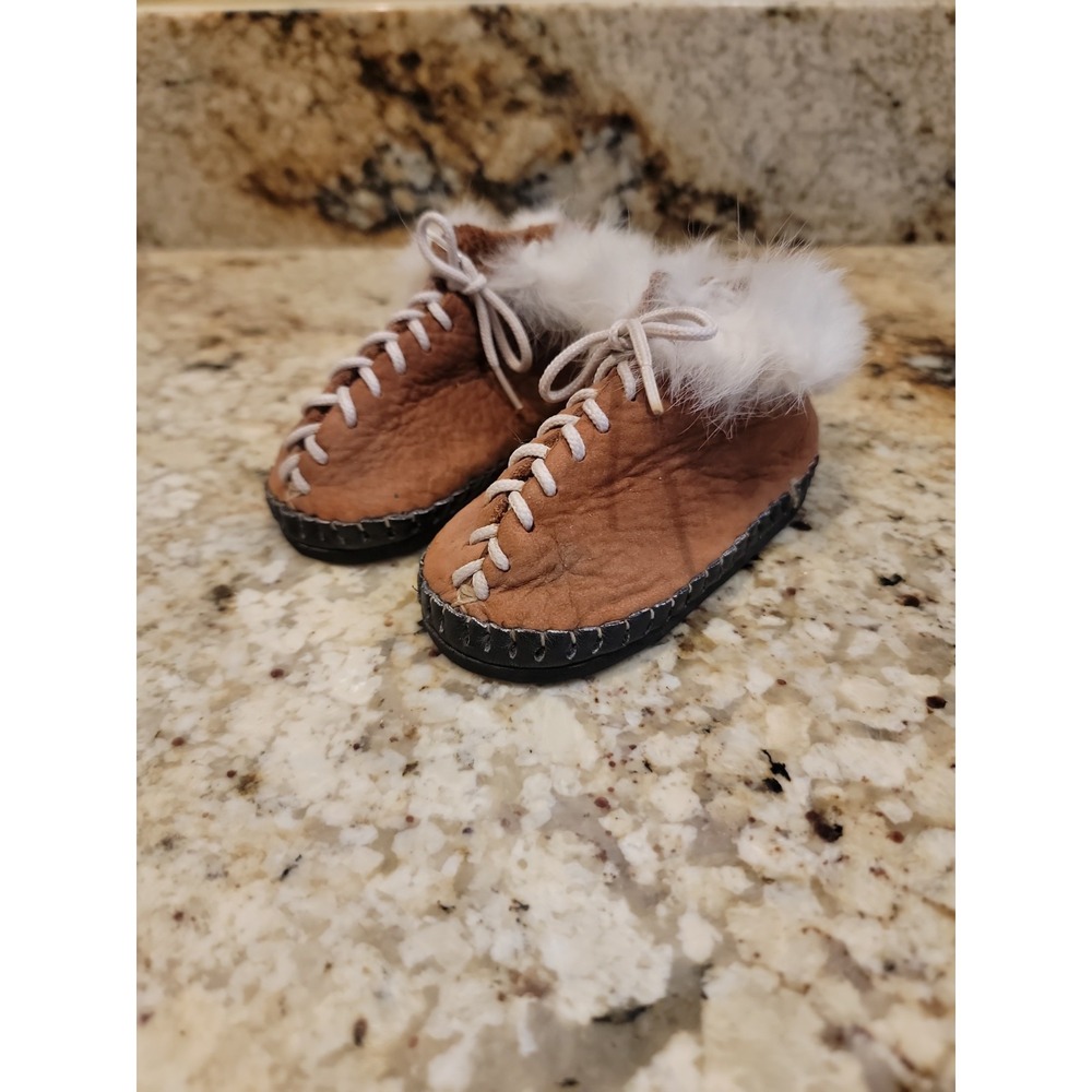 Moccasins Baby Infant Toddler Deerskin Fur Handmade Native Indian Size 5-5.5